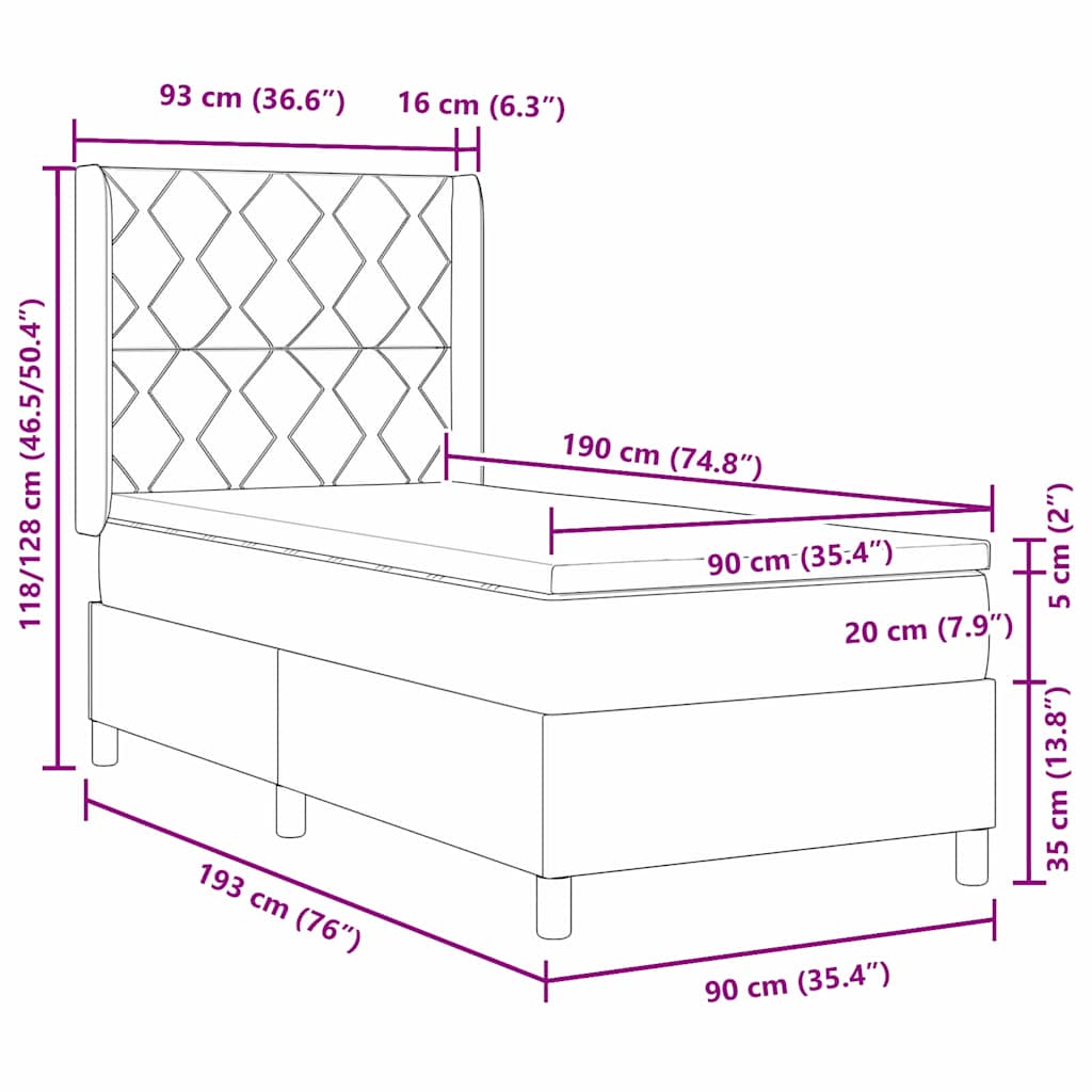 Box Spring Bed with Headboard Cream 90 x 190 cm Fabric