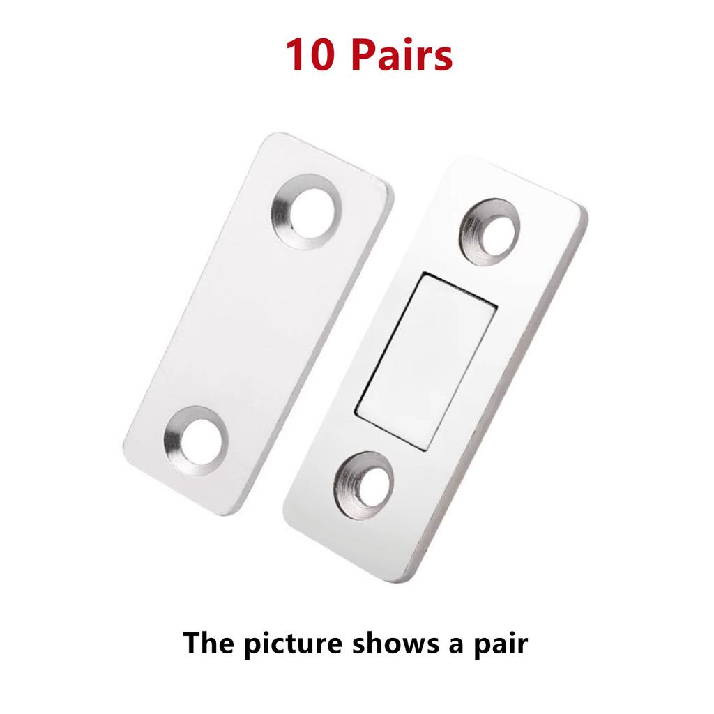 10 Pairs Cupboard Magnetic Catch Without Punching, 3-Step Stick-On Install - No Tools Needed