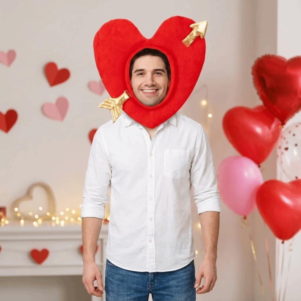 Kids Toys Gifts Red Heart Shaped Hat Creative Warm Pullover Hat Funny Headgear Cupid's Arrow Hat Holiday Celebration