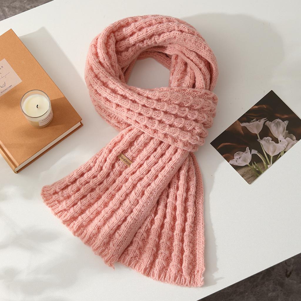 172x20cm Winter Scarf, Solid Color Thick Knitted Wool Scarf for Women, Warm Fleece Neck Warmer Snood