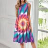 Women's Casual Fashion Tie-Dye Printed Round Neck Sleeveless Solid Color Midi Dress