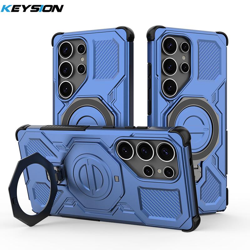 KEYSION Противоударный магнитный чехол для Samsung S25 Ultra 5G S25+Plus с вертикальной живой металлической кольцевой подставкой, чехол для телефона Galaxy S25 Edge