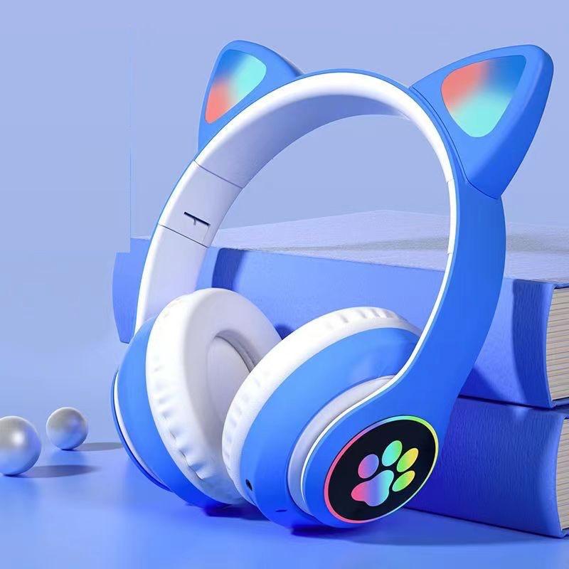 STN-28 Luminous Cat Ear Wireless Bluetooth Headset with Heavy Bass, Over-ear, Sport & Card Slot