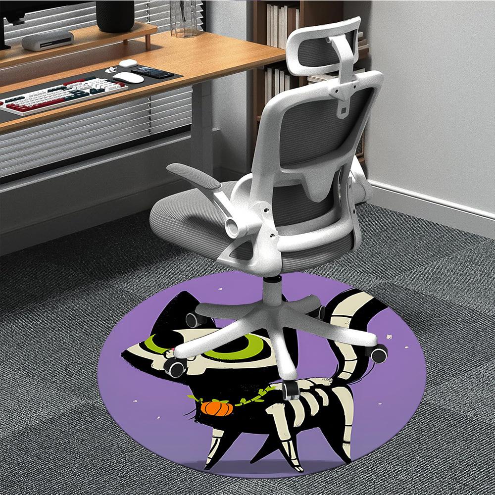 1pc Skelecat Halloween Office Round Area Rug, Under Office Chairs Bedroom Living Room Home Decor, Room Deco