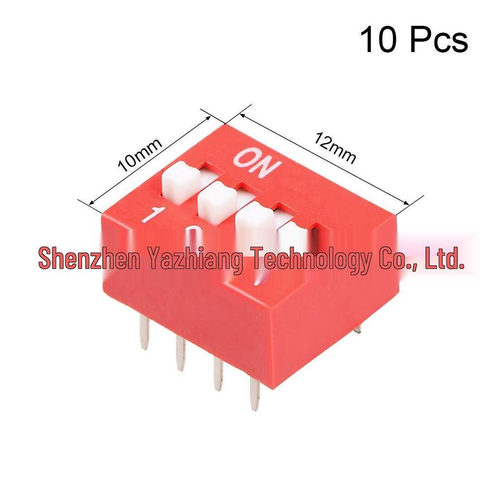 10PCS 2.54mm Red/Blue 4-Position DIP Switch, Straight Flat Slide, 5 per Group
