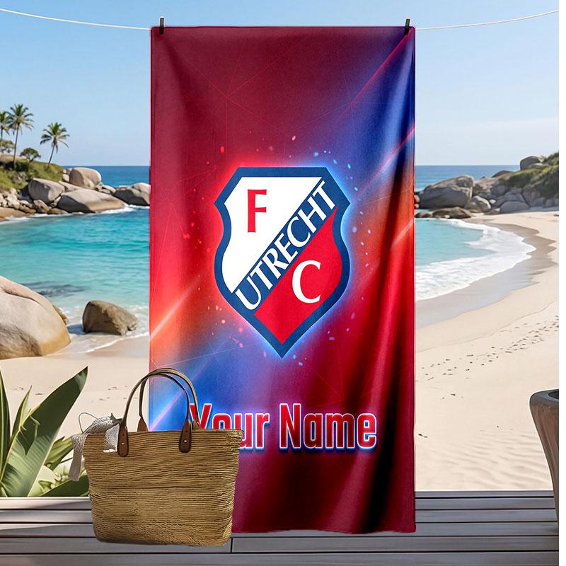FC Utrecht Personalized Printed Beach Towel Soccer Logo Support Custom Name Text Absorbent Towel For Sport Travel Special Gift