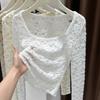 Женская весенняя блузка с цветочным кружевом, текстурой, квадратным вырезом и длинными рукавами