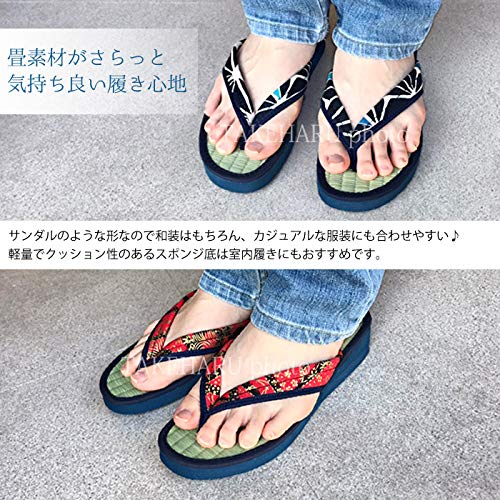 Takeharu Setta Made in Japan Tatami Rush Sandals Calypso Tatami Sandals Hemp 14 Sandals M Women's Leaf/Navy