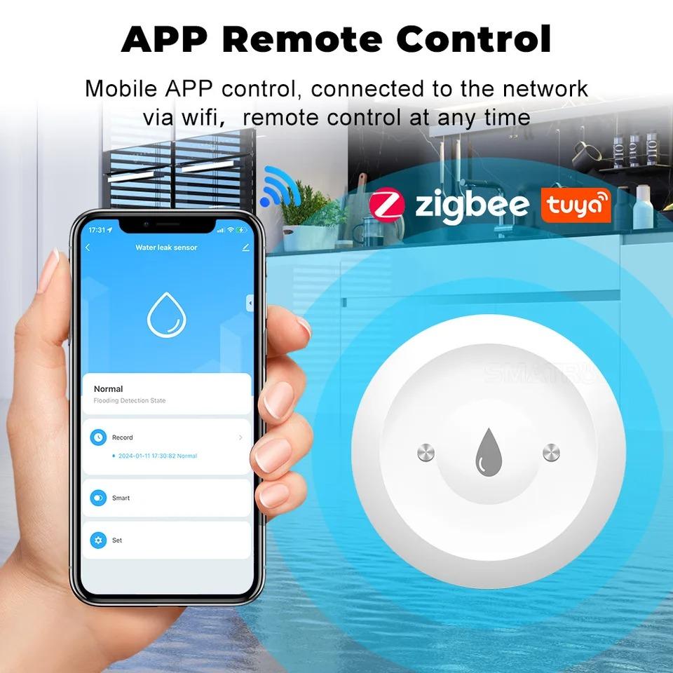 Tuya ZigBee WiFi Smart Water Sensor Water Flood Sensor Smart Life APP Удаленный мониторинг Сигнализация затопления Работает со шлюзом ZigBee
