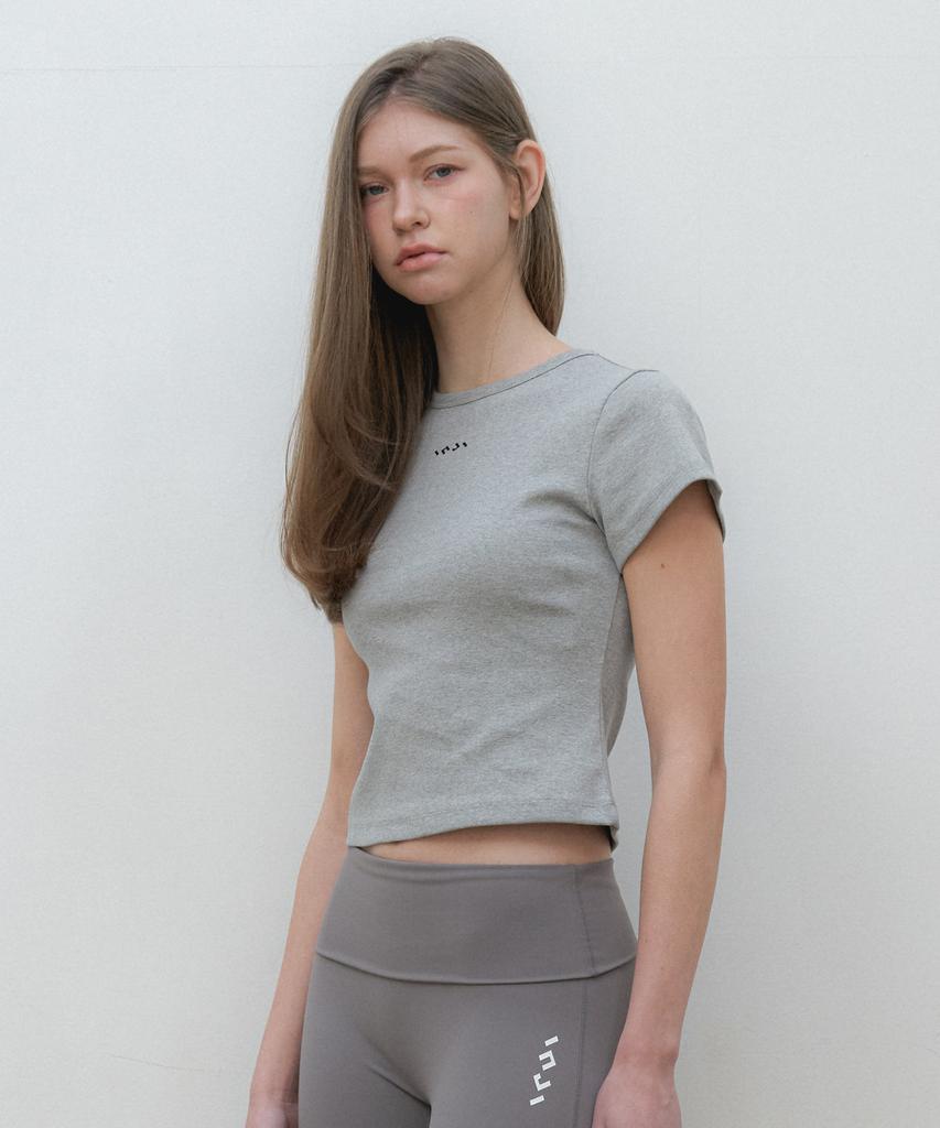 INJIACTIVE Slim Fit Logo Crop Tee Gray