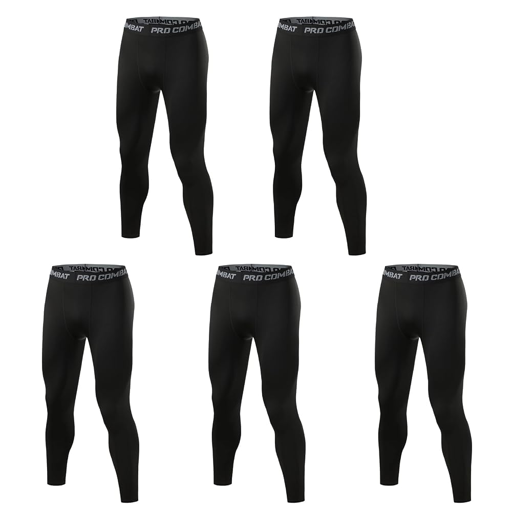 Almalls 5-Pack Men's Sports Tights - 9/10 Length, Stretchable, UV Protection, Sweat-Wicking,