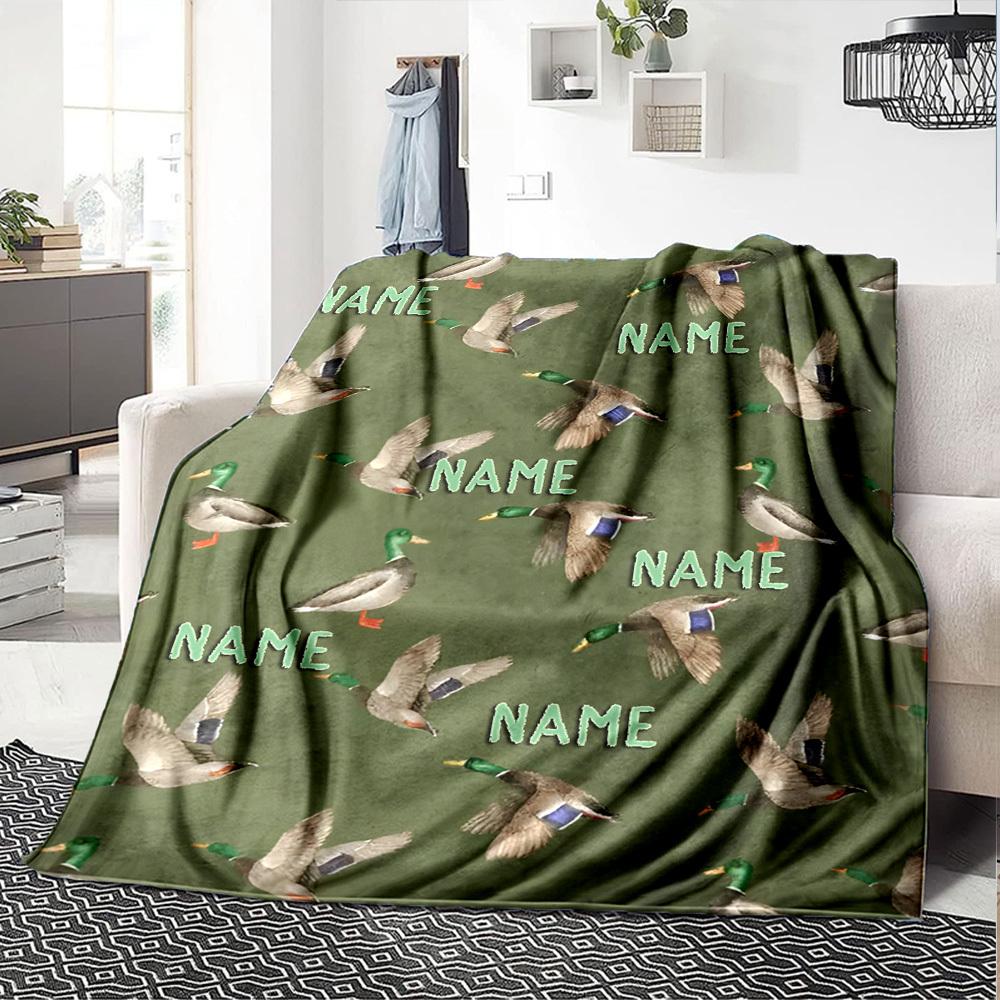 Ducks In Flight On Green Fabric With Placeholders Gift Customizable Blanket Customize Your Name Ultrasoft Throw For Sofa Couch Office Bed Picnics For