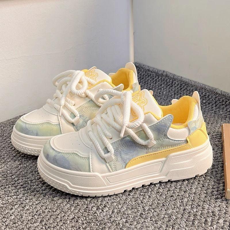 Модные новые кавайные сине-розовые кроссовки для девочек, повседневные туфли на платформе, вулканизированные туфли для женщин, кроссовки в стиле колледжа в стиле «Лолита», корейские дизайнерские туфли на плоской подошве