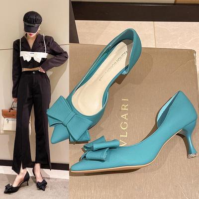 Туфли на шпильках с бантом в корейском стиле: Женские сандалии с острым носком