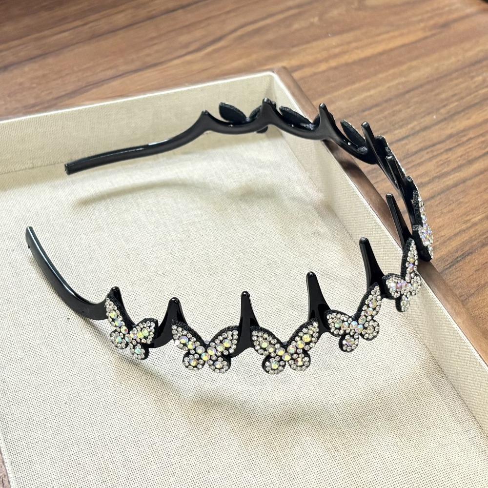 with Non Slip Clips Butterfly Clip Headband Silver Wavy Head Bands Crystal Headband  for Women