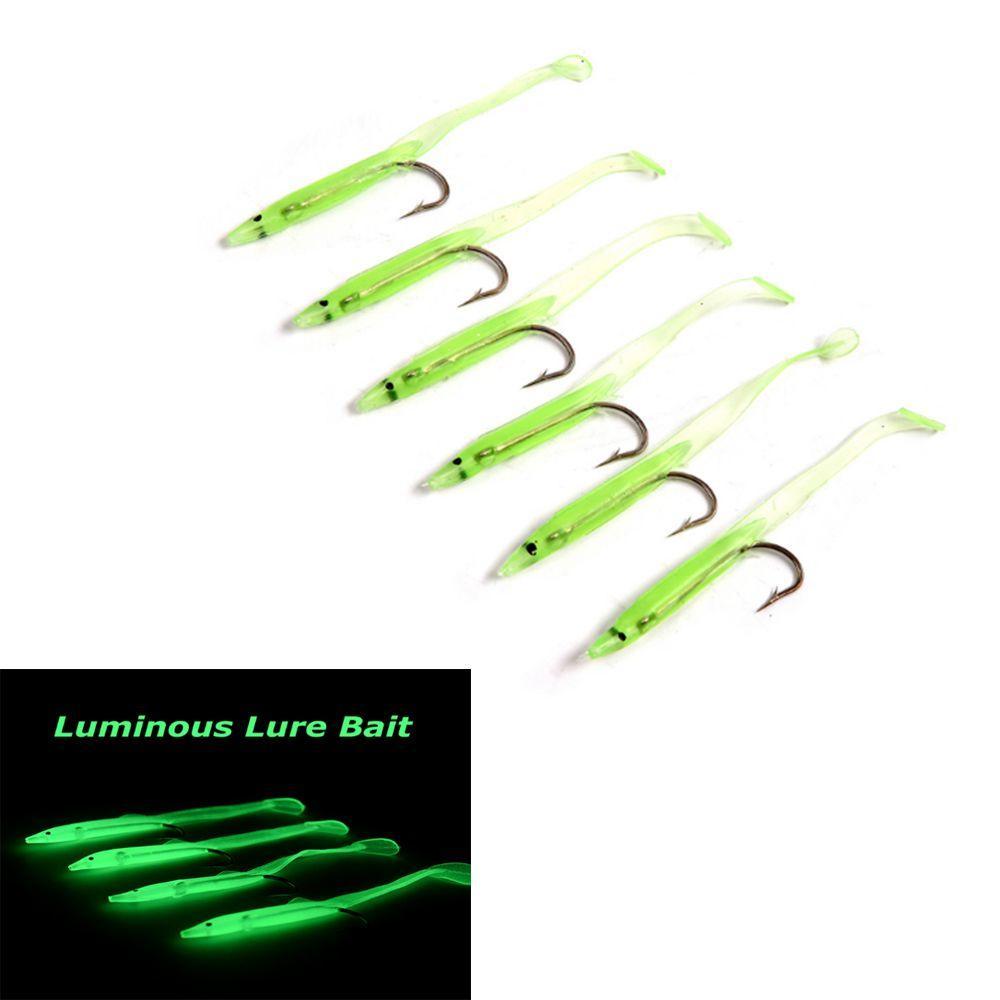 10pcs Durable Luminous Silicone Fish Eel Lure Artificial Soft Bait Worm Barbed Hook Lead Jig Head