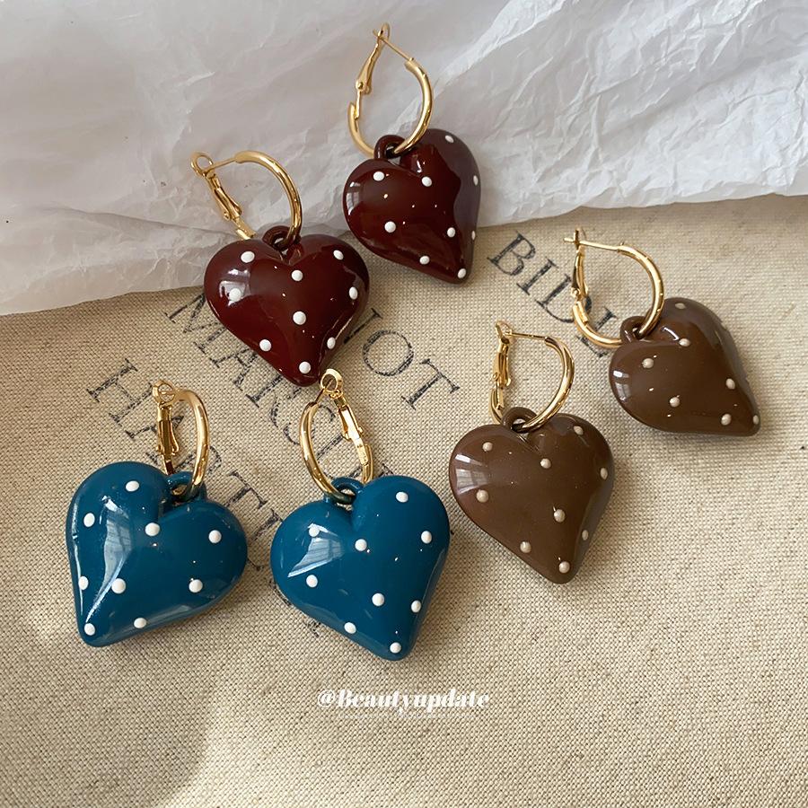Silver Needle Retro Acrylic Oil Drip Smudge Polka Dot Love Earrings, High-end Personalized Niche Fashion Earrings