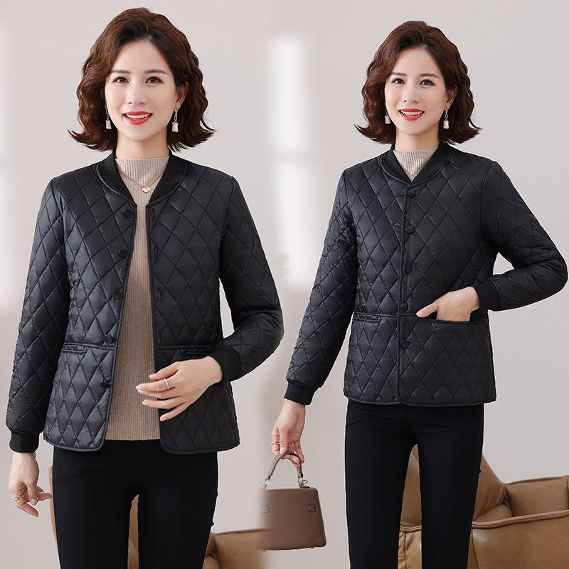 Winter New Light and Short Cotton-padded Mother Loose Collarless Cotton-padded Jacket Casual Rhombus Jacket Cotton-padded Jacket