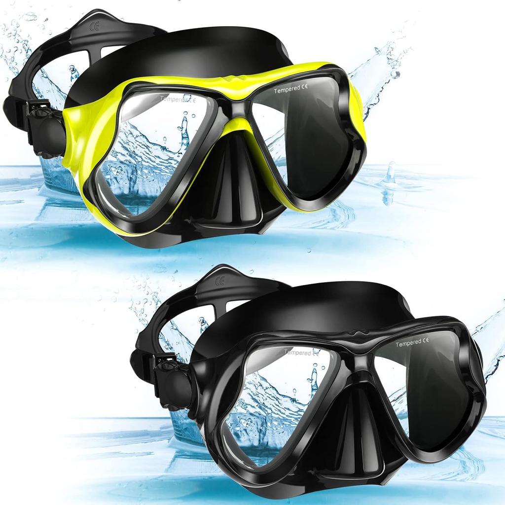 2 Pack Swimming Face Masks For Adult Swimming Snorkeling Goggles With Nose Cover Anti-Fog Clear Vision Tempered Glass For Diving Swimming