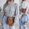 Женский осенне-зимний стильный повседневный вязаный свитер с длинными рукавами