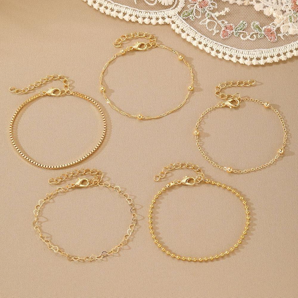 5pcs Retro Alloy Bead Bracelet Set Multilayer Bracelet Set New Box Chain Simple Fashion Bracelet