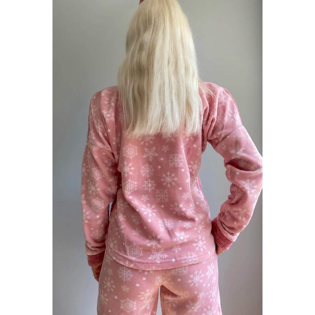 Женский плюшевый пижамный комплект с рисунком снежинок и пудры