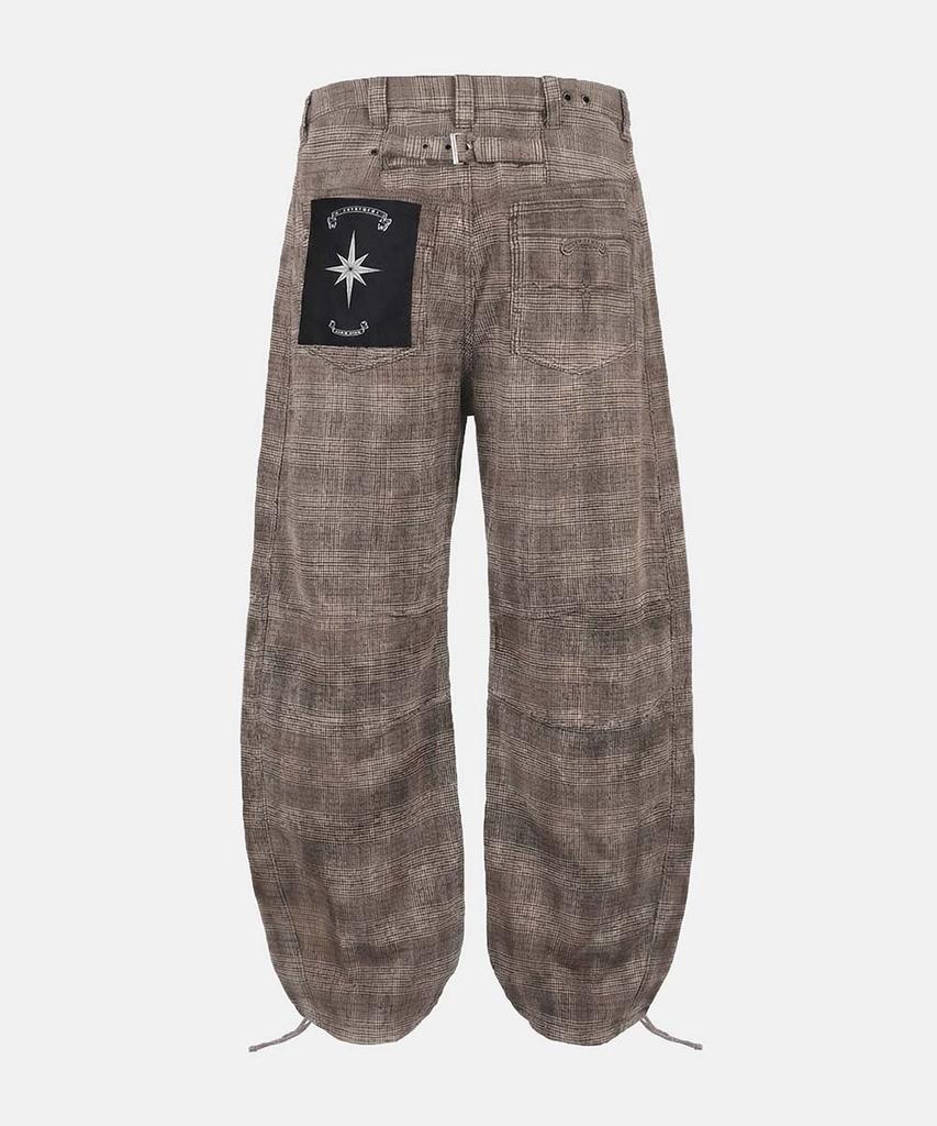 BADBLOOD 0519 Cinch-Back Curved Pants - Brown Check
