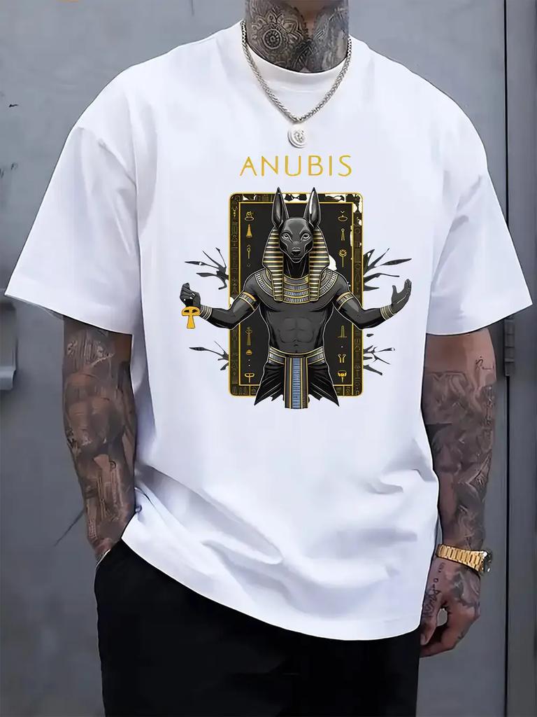 Anubis Egyptian God Graphic T-shirt - Casual Crew Neck Short Sleeve Tee
