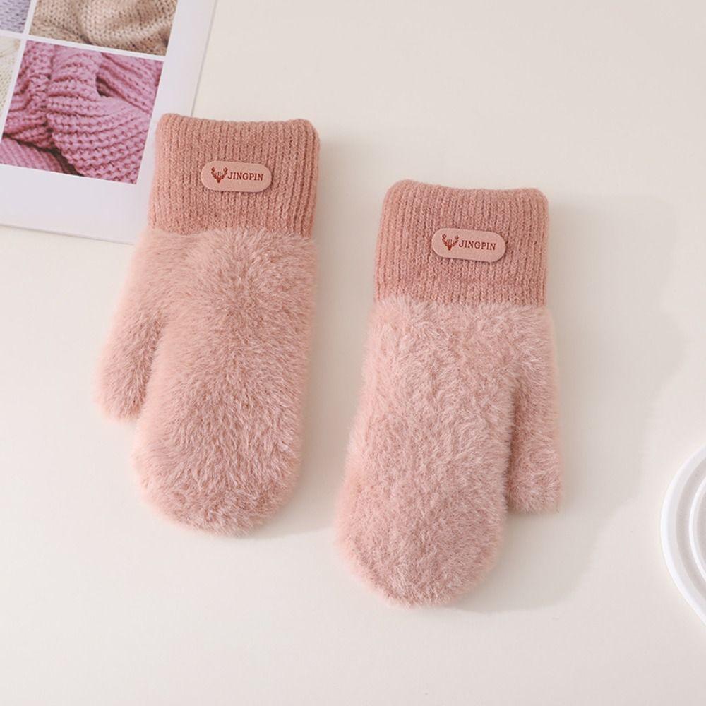 Korean Style Solid Color Gloves Plush Cycling Driving Gloves Cute Full Finger Mittens Girls
