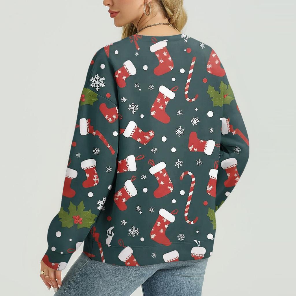 Women's Casual And Fashionable Christmas Print Long-Sleeved Top