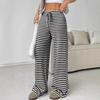 2025 Autumn Winter European American Fashion New Casual Striped Solid Color Drawstring Cotton Straight Pants