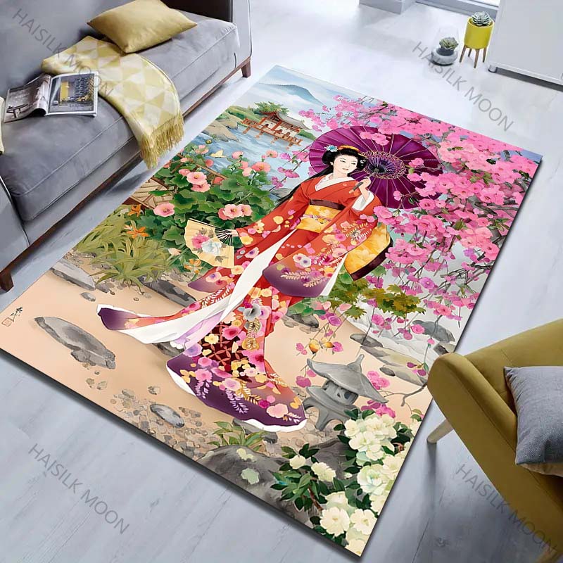 Multiple Sizes Japanese Kimono Scenic Pattern Carpet for Living Room Bedroom Sofa Home Decor Non-slip Floor Mat Luxury Gift
