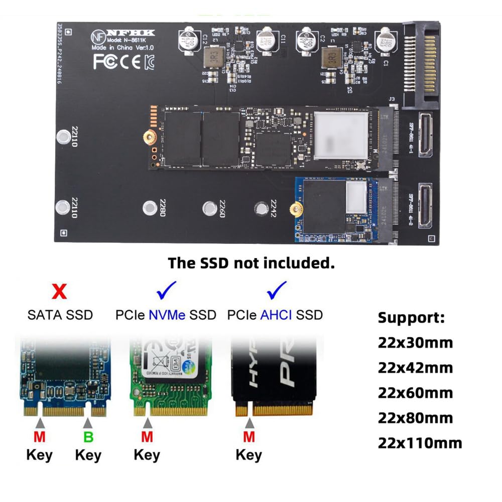 Cablecc Адаптер Dual Oculink на NVMe NGFF PCIe SSD 2280 22110мм SFF-8612 SFF-8611 M-Key M.2 (для Материнской платы)