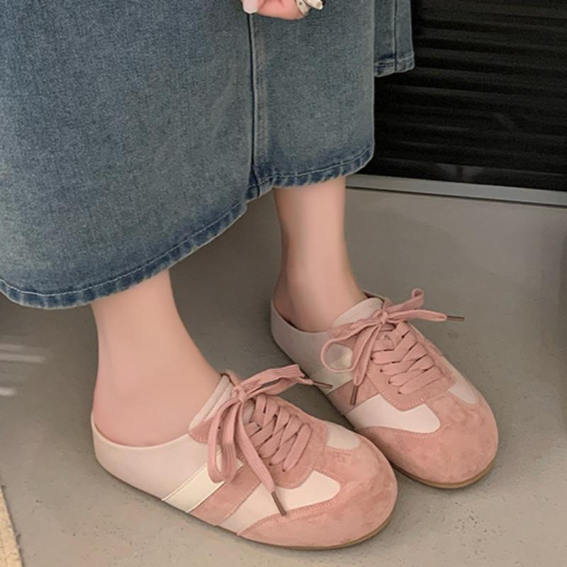 Весенние туфли-балетки для женщин, новый стиль, круглый носок, глубокий вырез, комбинированные, на шнуровке, мягкая подошва, нескользящие, на плоской подошве