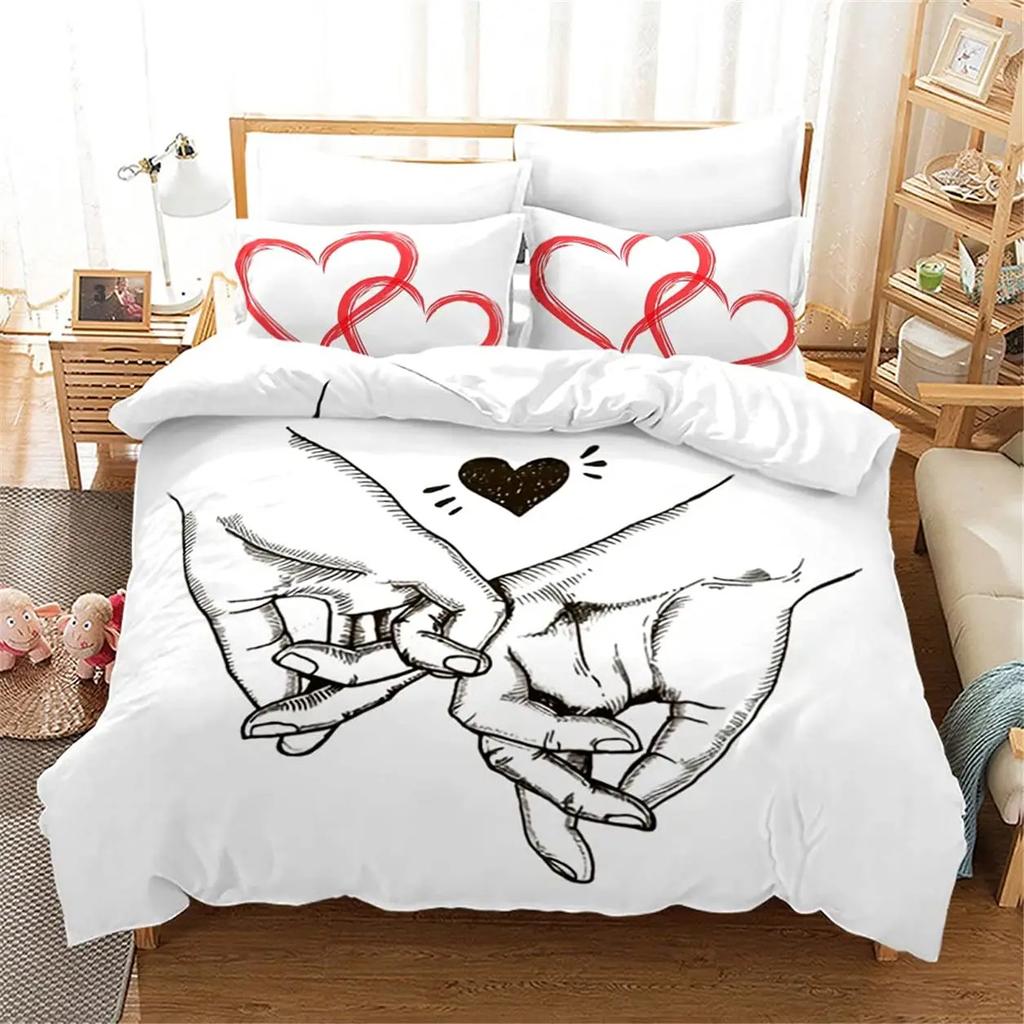 Black And White Duvet Set Romantic Valentine'S Day Bedding Set Gift Three-Piece Set
