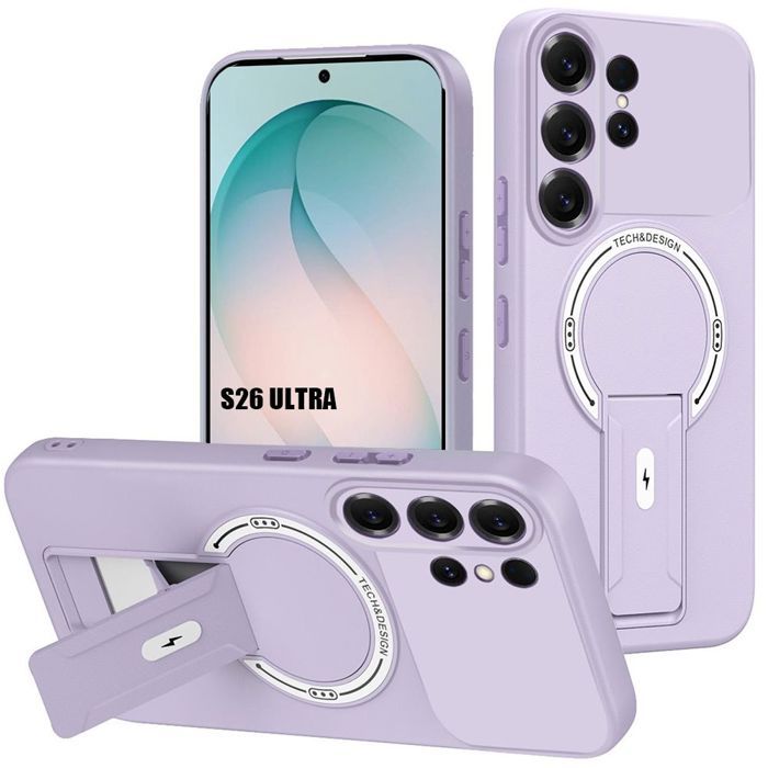 Coque pour Samsung Galaxy S26 Ultra, Silicone Souple avec Cercle Magnétique et Support - Violet