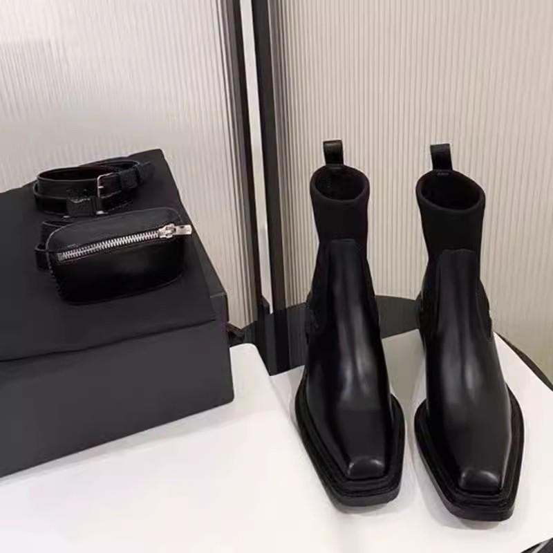 Мода 2024 Роскошный бренд Женские Металлический серый Блок Высокий каблук Ботильоны Женские Квадратный носок Челси Женские Ботинки Высокого качества Короткие ботинки