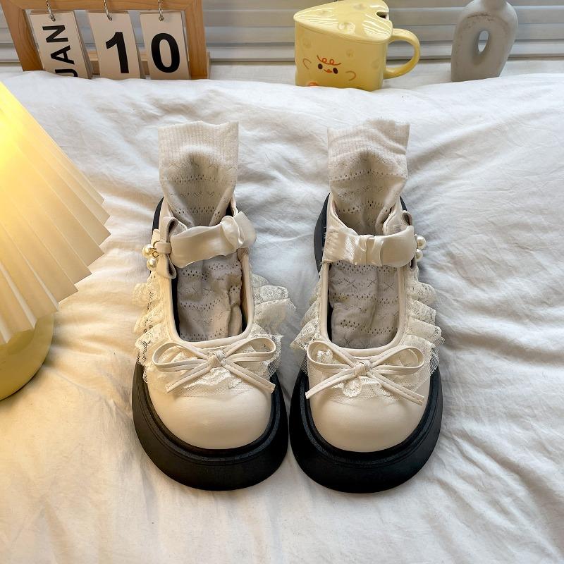 British Style Vintage Women Mary Jane Shoes Concise Butterfly-knot Single Shoes Ladies Height Increase Dress Leather Pumps