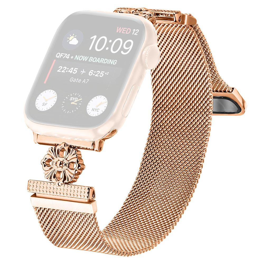 For Apple Watch Series 10 42mm/9 8 7 41mm/SE (2023) SE (2022) SE 6 5 4 40mm/3 2 1 38mm Band Flower Stainless Steel Watch Strap