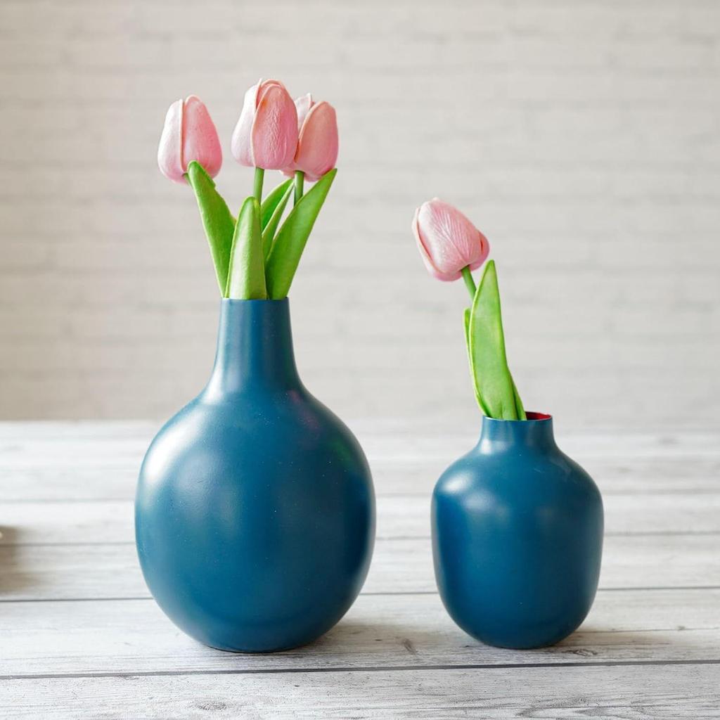 Металлическая ваза для цветов опалового синего цвета для домашнего декора| Декоративный предмет для гостиной, офиса| Настольный декоративный цветочный горшок для подарка | (Упаковка из 2 штук, опаловый синий