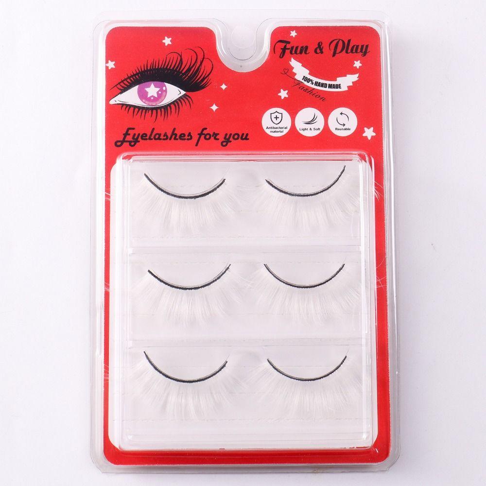 3 Pairs Manga White False Eyelashes Dramatic Cosplay Eyelashes Lashes Extension