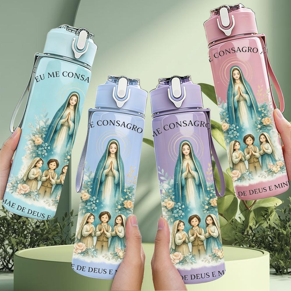 1PC Virgin Mary Religious Portrait 750ml Color Plastic Sports Water Bottle Leakproof Flip Straw Lid Suitable for Sports Office Home Use