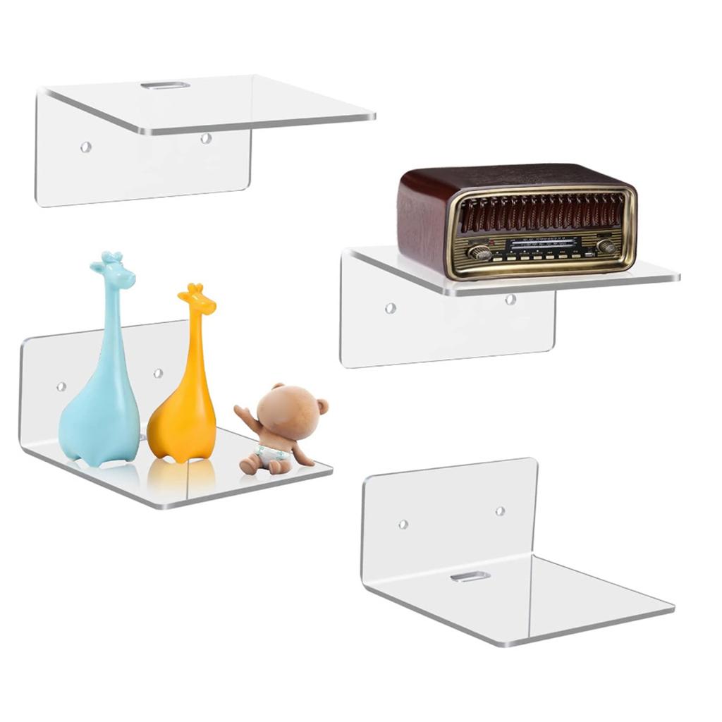 Clear Acrylic Floating Shelves Adhesive Display Shelf with Cable Clips Floating Stylish Storage Rack for Living Room