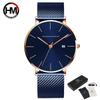 Hannah Martin Classic Bauhaus Design Men Watch Dark Blue Japan Quartz Waterproof Fashion Business Calendar Ultra Thin Watches