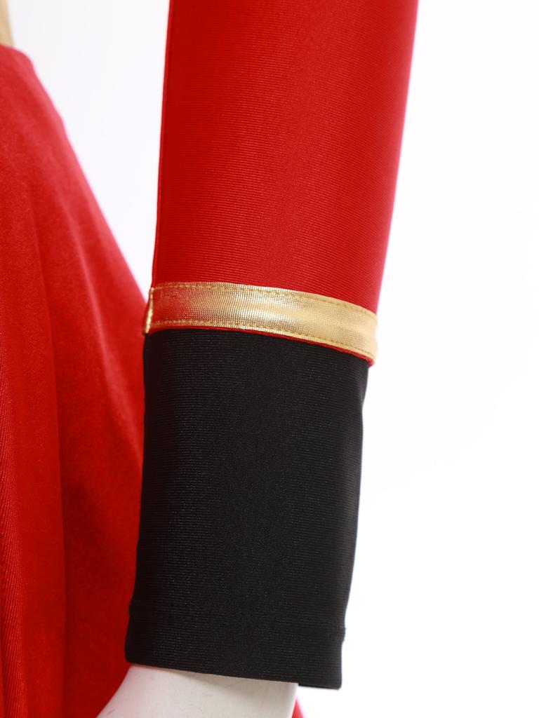 Women Circus Ringmaster Bodysuit Dress Long Sleeves Fringe Shoulder Patches Sparkly Sequins Halloween Costume