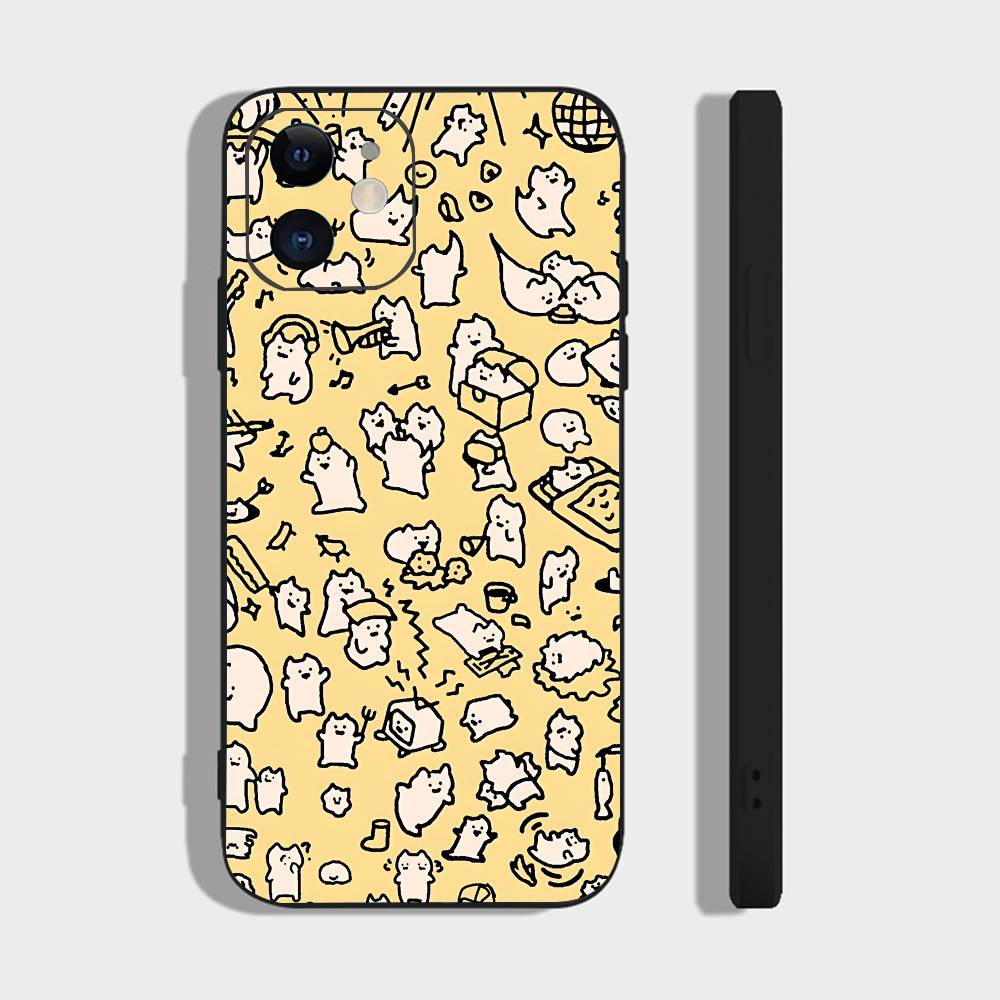 Милый рисунок для iPhone 17 Air 16 15 14 13 12 11 Pro Черный Мягкий Чехол для Телефона