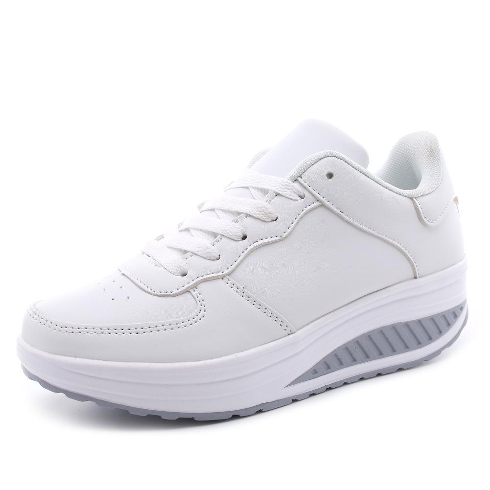 Women Thick-soled Sports Shoes PU Leather Outdoor Sneakers Non-slip Rocker Shoes Fashion Platform Shoes