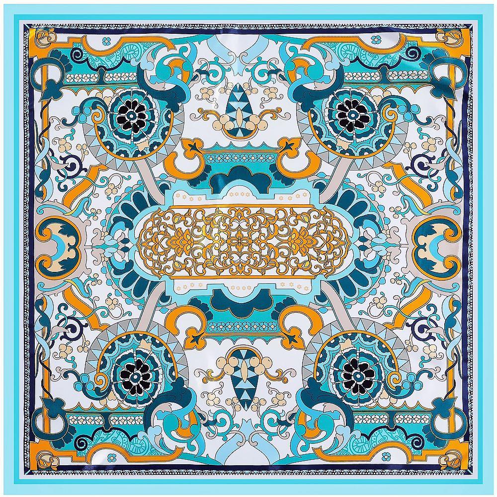 Luxury Four Leaf Clover Flower Headband Hijab Bandana Women Satin Silk Scarf Shawl Foulards Femme Square Scarves Wraps 90*90CM