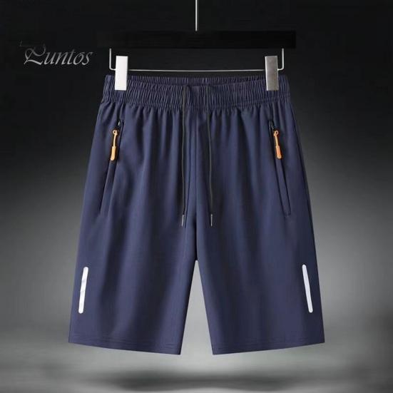 Мужские спортивные шорты, однотонные прямые эластичные шорты на талии, повседневная одежда больших размеров, карманы на молнии в стиле ретро, ​​тонкие летние шорты до колена, мужская одежда