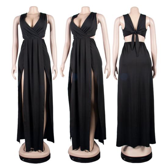 Женское вечернее платье для вечеринки с глубоким V-образным вырезом, без рукавов, с разрезом по подолу, высокое